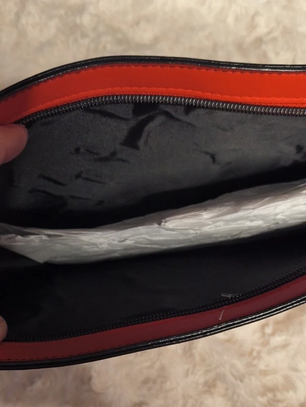 Victoria's Secret Black Cosmetic Pouch with Purple Logo and Red Wrist Strap(1)